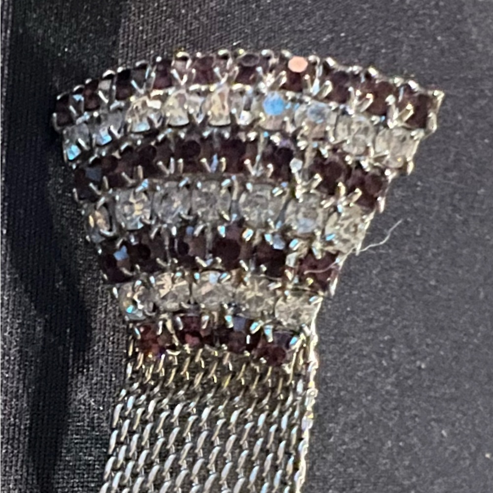 Cufflink Set SilverTone Art Deco Clear and Black Stone Mesh Fan